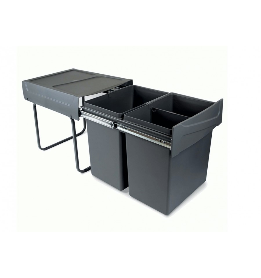 Poubelle De Cuisine 60 L (2x30 L) Avec Tri Sélectif – Pédale Inox, Couvercle Silent Close, 15 Sacs Offerts, Blanc
